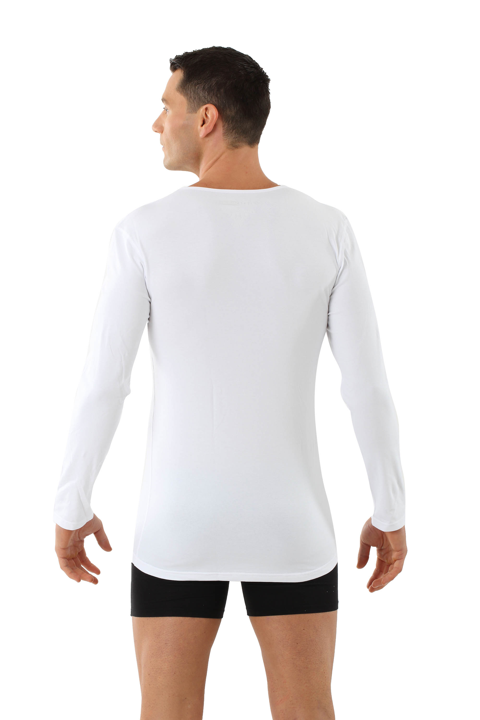 Maillot De Corps Manches Longues En Coton Stretch Bio Col V Blanc